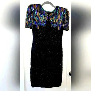VINTAGE Laurence Kazar beaded/sequin dress Size Small 100% Silk